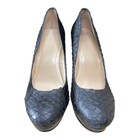 Calvin Klein Black Leather Platform Pumps Heels Reptile Texture Women's Size 9M - Picture 2 of 8